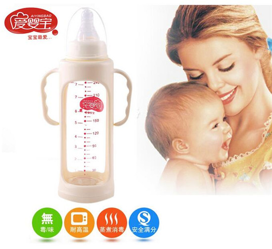 愛嬰寶標(biāo)口徑晶鉆玻璃奶瓶隔熱防爆防碎240ml